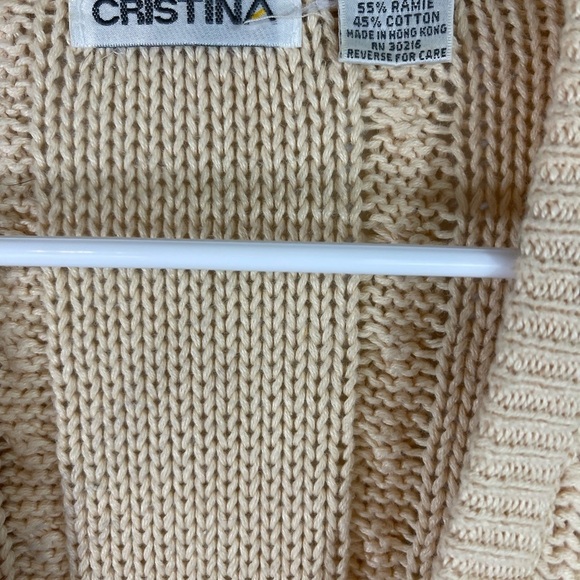 Vintage Cristina Size Large Cream Cable Knit Cardigan Sweater V Neck Gold button - Picture 4 of 7